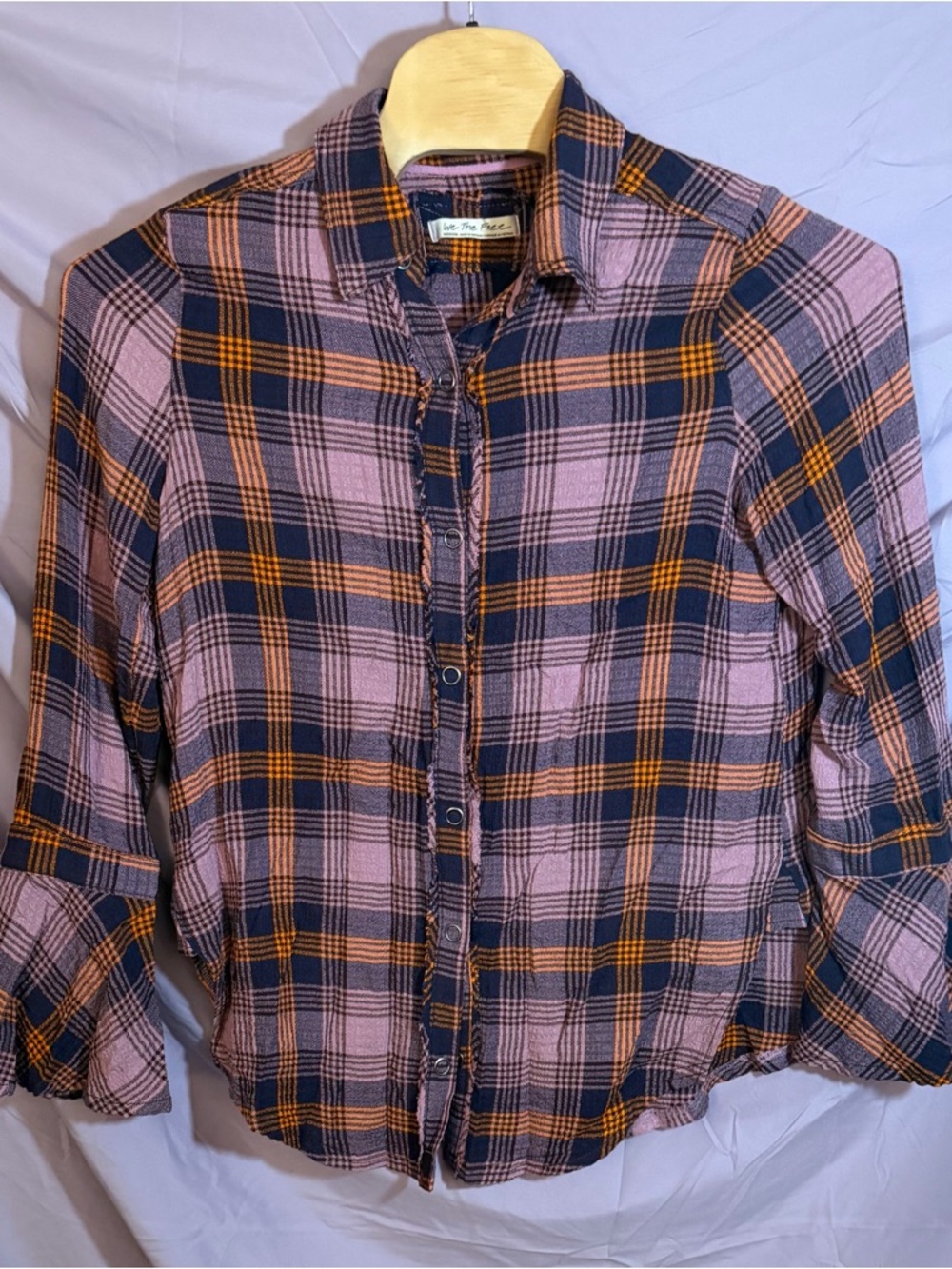 We The Free Pink, Navy & Orange Plaid Shirt